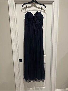 ABS by Allen Schwartz Navy Strapless Ruffle Bodice Chiffon Gown